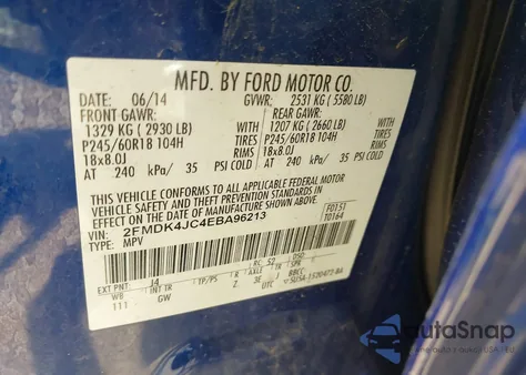 2014 Ford Edge Sel z USA, uszkodzony, nr VIN 2FMDK4JC4EBA96213